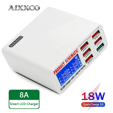 AIXXCO Fast Charge 3.0 6 Ports Smart Mobile Phone Desktop USB Charger for iPhone Samsung Xiaomi Quick Charger ► Photo 1/6