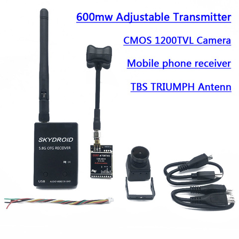 FPV Set 5.8G 600mw Transmitter with TBS TRIUMPH Antenna+5.8G FPV VR Android Phone Receiver+CMOS 1200TVL fpv Camera for RC Drone ► Photo 1/6