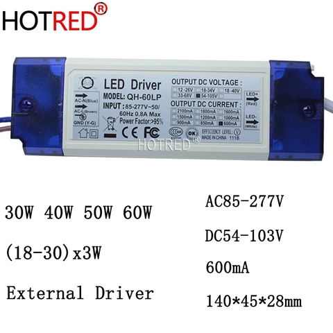 1pcs 10pcs 40W 50W 60W 600mA LED Driver Constant Current 18-30x3W DC54-105V Lighting Transformers For Floodlight Power Supply ► Photo 1/6