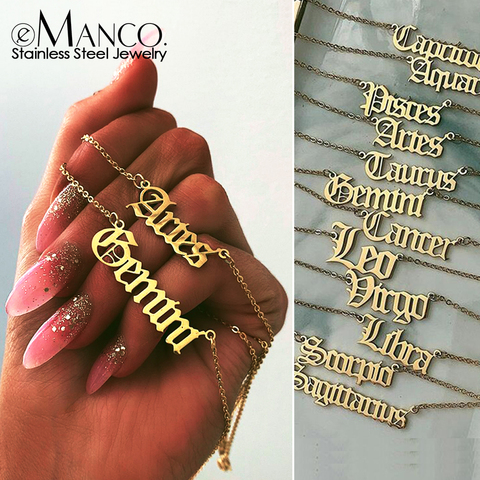 eManco Gold stainless steel Letter 12 Zodiac Necklace women Constellation Chain Choker Necklace Jewelry for women Gift ► Photo 1/4