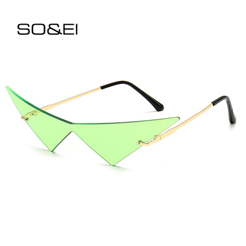 SO&EI Oversized Triangle One Piece Women Sunglasses Vintage Rimless Clear Ocean Lens Eyewear Fashion Men Cat Eye Sun Glasses ► Photo 1/6