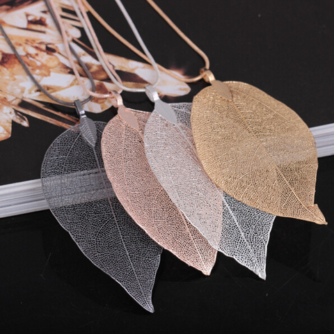 Fashion Jewelry Maxi Necklace Rose Gold Color Chain Real Leaf Charm Design Pendant Necklaces & Pendants Women collier femme Gift ► Photo 1/6