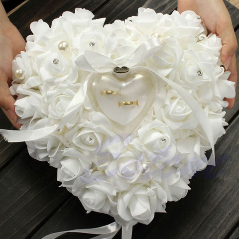 1Pcs Heart-shape Rose Flowers Ring Box Romantic Wedding Jewelry Case Ring Bearer Pillow Cushion Holder Valentine's Day Gift ► Photo 1/6