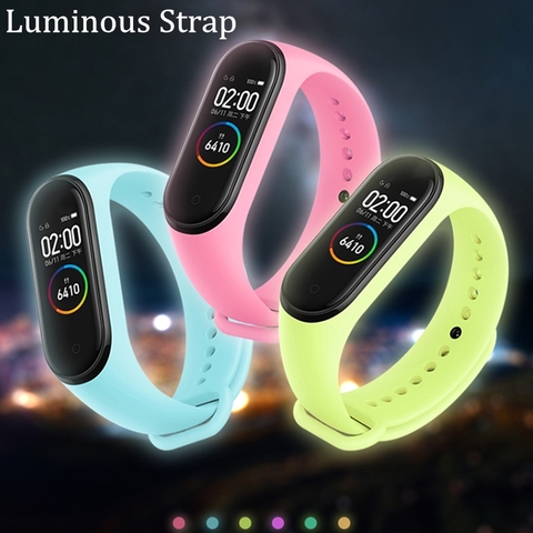 mi band 3 accessories miband 4 luminous strap replacement silicone sport wriststrap for xiaomi mi band 4 3 smart watch bracelet ► Photo 1/6