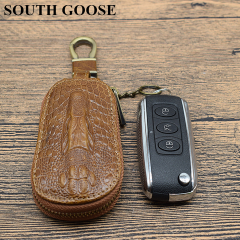 SOUTH GOOSE Genuine Leather Car Key Holder Retro Crocodile Pattern Men Multifunctional Keys Organizer Women Home Keychain Case ► Photo 1/6