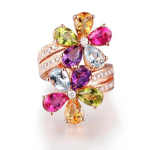 Women Luxury Jewelry Rose Gold Ring Delicate Multi-color Cubic Zirconia Crystal Flower Elegant Temperament Wedding Ring ► Photo 1/6