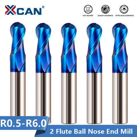 XCAN Ball Nose End Mill 1pc R0.5-6.0 Tungsten Carbide CNC Router Bit 2 Flutes Nano Blue Coated End Milling Cutter ► Photo 1/6