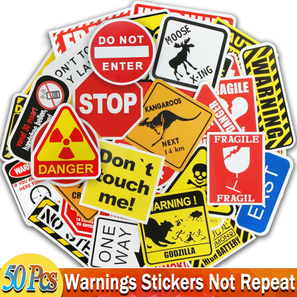 50 Pcs Warning Signs Stickers for Laptop Motorcycle Luggage Bike