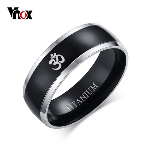 Vnox 8mm AUM OM Black Ring for Men Titanium Casual Simple Male Accessories Religious Faith Jewelry ► Photo 1/6