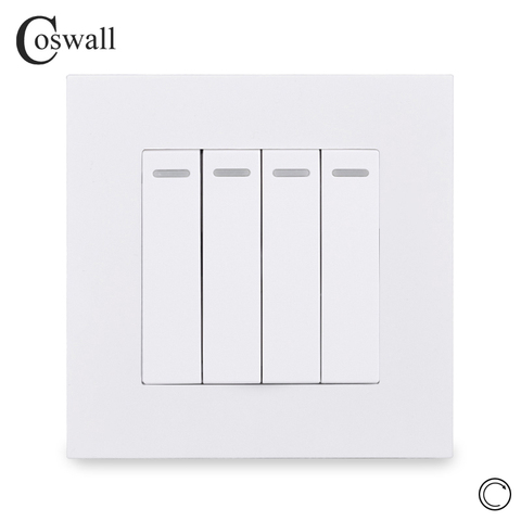 Coswall Simple Style PC Panel 4 Gang 1 Way Reset Switch Pulse Switch Momentary Contact Switch Push Button Wall Light Switch 16A ► Photo 1/5