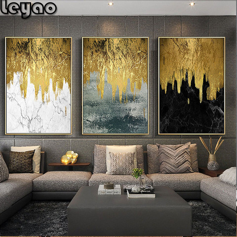 5d Diamond Paintings 3 Panel Golden Abstract Embroidery Spray Home Decoration For Living Room Triptych diamond mosaic crafts ► Photo 1/6