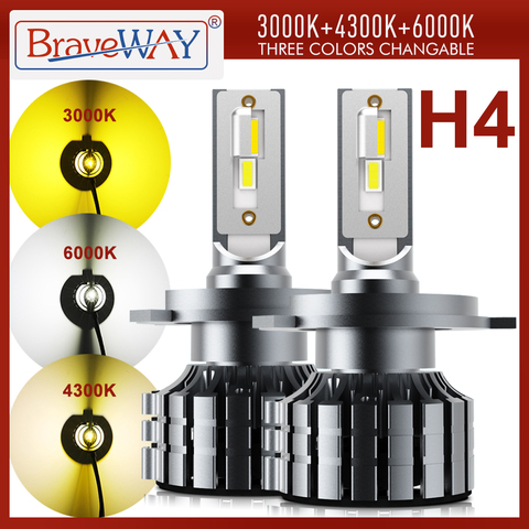 BraveWay H4 LED Headlight Bulbs for Car LED H4 Canbus LED Light Bulbs 12V 24V 80W 12000LM High Beam+Low Beam 3000K+4300K+6000K ► Photo 1/6