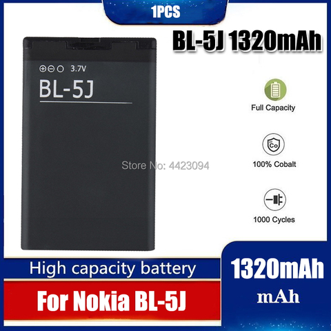 1pc 1320mAh BL-5J BL5J BL 5J Phone Battery for Nokia 5230 5233 5800 3020 XpressMusic N900 C3 Lumia 520 525 530 5900 ► Photo 1/6