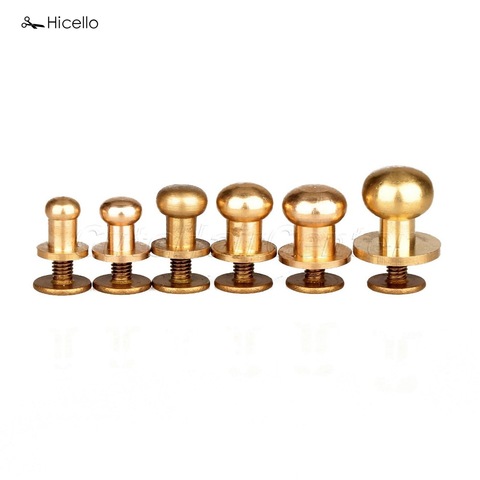 Hicello 10Pcs/Set Solid Brass Rivet Round Head Button Belt Screw Chicago 5mm/6mm/7mm/8mm/9mm/10mm Studs Leather Craft Tool ► Photo 1/6