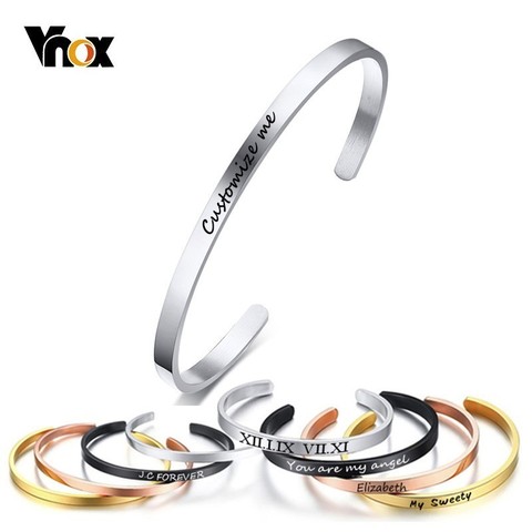 Vnox Free Personalised Gifts ID Bangles For Lovers' Engrave Name Stainless Steel Cuff Bracelets & Bangles Women Mens Jewels ► Photo 1/6