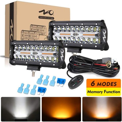 NAOEVO 7inch LED bar Offroad Work Light 2 Color 6 Modes Amber White 12V 24V Fog Lighting for SUV ATV UTV Truck Boat Accessories ► Photo 1/1