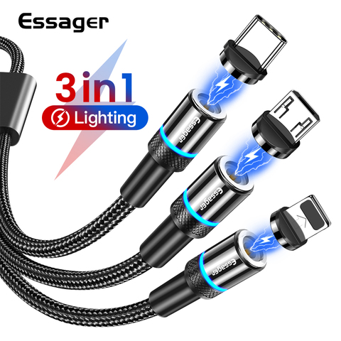 Essager 3 In 1 Magnetic Micro USB Cable For iPhone Samsung Xiaomi 3in1 Multi Magnet Charger Fast Charging USB Type C Cable Cord ► Photo 1/6