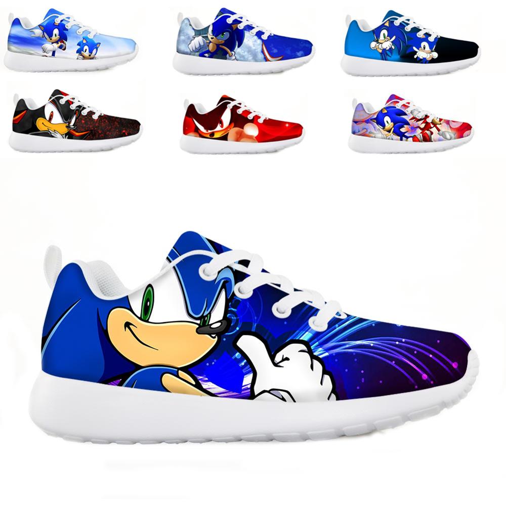 Children Sneakers Pretty Sonic Hedgehog Kids Boy Girl Casual Flats Lace Up Shoes 