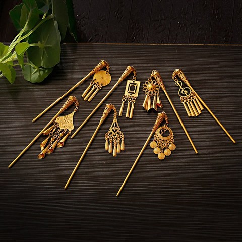 2022 Women's Vintage Gold Color Hair Jewelry Bohemia Hair Sticks Summer Ethnic Hairpin Wedding Jewelry ► Photo 1/6