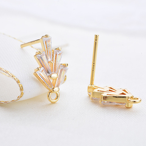 Earrings Pins Cubic Zirconia Stud 14K Gold  Plated Brass with Zircon Jewelry Making Craft Earrings Findings  DIY for women ► Photo 1/6