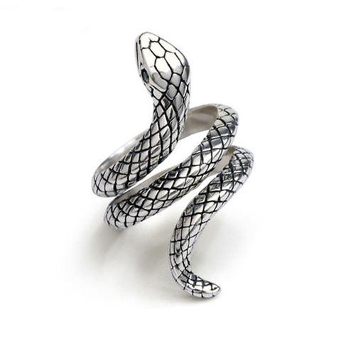 Stereoscopic New Retro Punk Exaggerate Snake Ring 925 sterling silver Rings Thai Silver Opening Rings Adjustable Size  Jewelry ► Photo 1/6