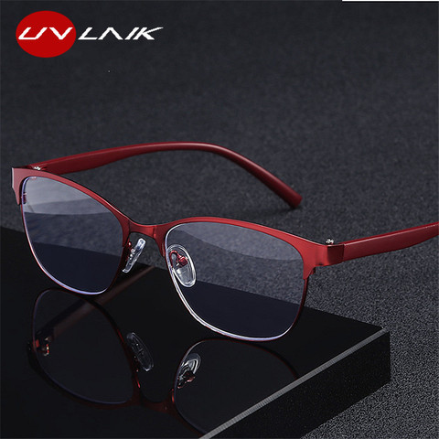 UVLAIK Retro Metal Cat eye Reading Glasses Women Presbyopic Blue Light Blocking Eyeglasses for Parents Eyewear Spring Hinges ► Photo 1/6