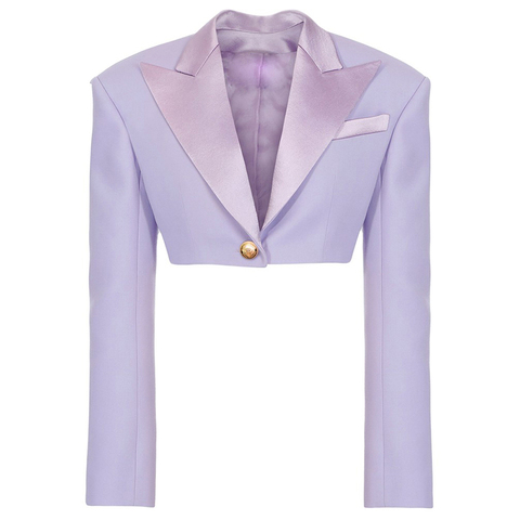 HIGH STREET Newest 2022 Designer Blazer Women's Satin Collar Single Button Crop Blazer Jacket ► Photo 1/6