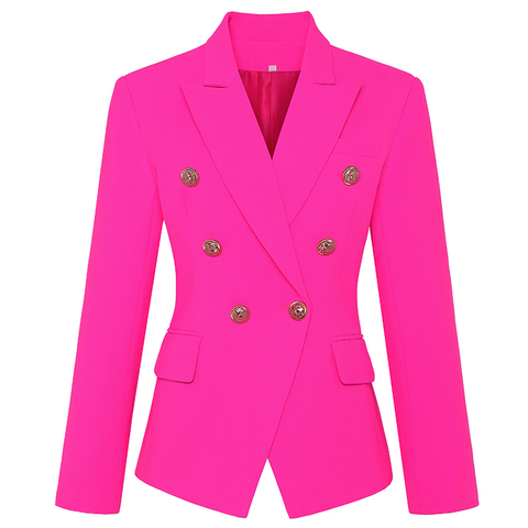 HIGH STREET 2022 Stylish Designer Blazer Women's Classic Double Breasted Metal Buttons Slim Fitting Blazer Jacket Hot Pink ► Photo 1/6