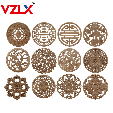 VZLX Round Wood Carving Woodcarving Wood Decal Carving Lines Wood Applique Rose Rubber Home Decoration Accessories Cabinet Hot ► Photo 1/6