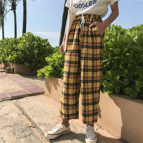 womens yellow plaid pants