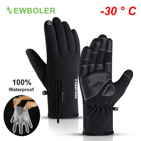 NEWBOLER 100% Waterproof Winter Cycling Gloves Windproof Outdoor Sport Ski Gloves For Bike Bicycle Scooter Motorcycle Warm Glove ► Photo 1/6