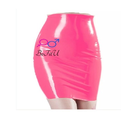 Hot New latex  sexy  mini party skirt rose pink and black  seamless hip hole slits ► Photo 1/6