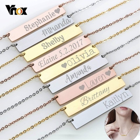 Vnox Free Engraving Personalized Bar Necklaces for Women Stainless Steel Horizontal ID Girl Choker Special Custom Birthday Gift ► Photo 1/6