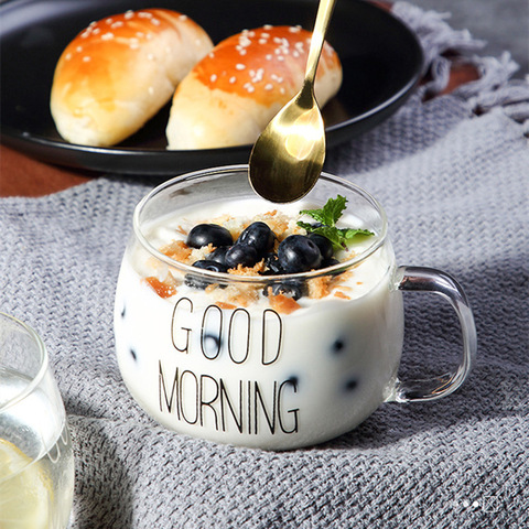 Letter Printed Transparent Creative Glass Coffee Tea Drinks Dessert Breakfast Milk Cup Glass Mugs Handle Drinkware ► Photo 1/6