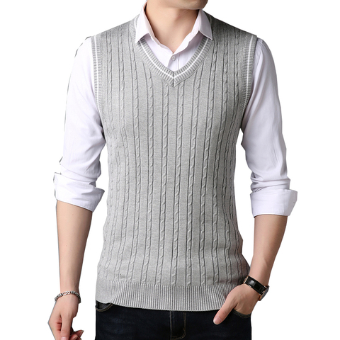 BROWON Men Clothes 2022 Autumn Winter New Classic Slim Sweaters V-neck Sleeveless Sweater Mens Knitwear Sweater Vest for Men ► Photo 1/6