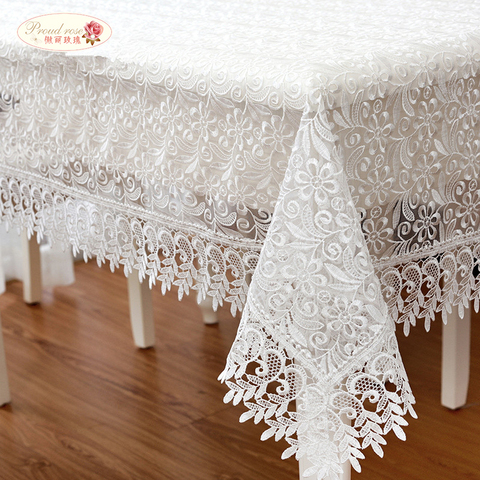 Proud Rose White Lace Table Cloth Wedding Decor Translucent Table Cover Embroidered Tablecloth Tea Table Cloth Home Table Decor ► Photo 1/6