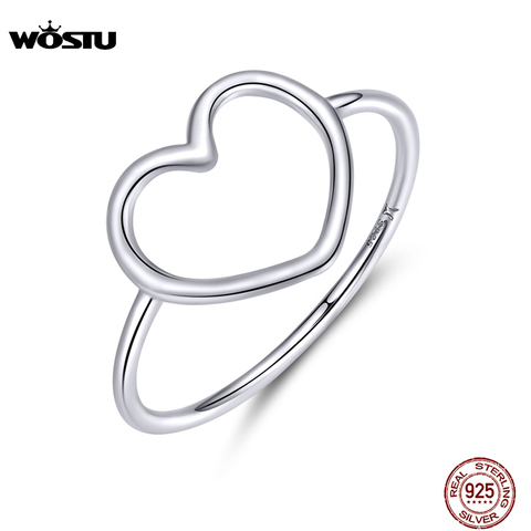 WOSTU 100% 925 Sterling Silver Heart Ring For Women Wedding Engagement Simple Rings Finger Party Fashion Jewelry Gifts CQR641 ► Photo 1/6