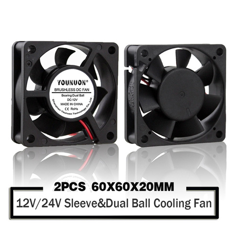 2 Pieces 60x60x20mm 6020 12V 24V Dual Ball 3D Printer Cooler Fan 60mmx20mm Brushless Machine Equipment DC Motor Cooling Fan ► Photo 1/6