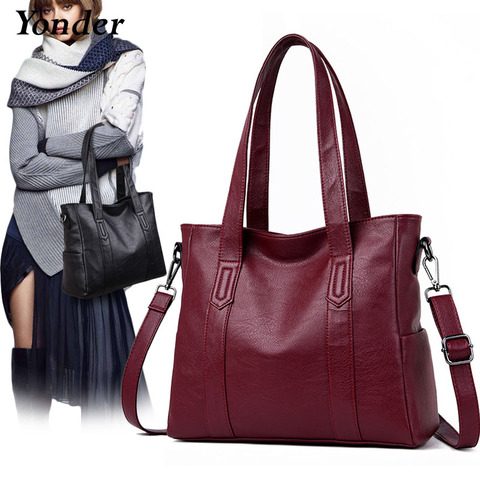 Large capacity tote shoulder bag women's soft leather handbags ladies big casual hand bag female high quality black grey purple ► Photo 1/6