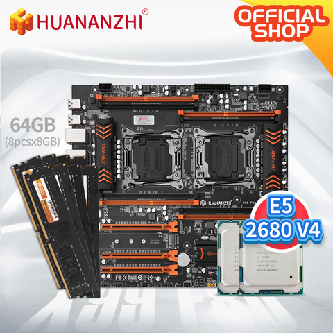 HUANANZHI X99 F8D X99 Motherboard Intel Dual  with Intel XEON E5 2680 V4*2 with 8*8GB DDR4 NON-ECC  memory combo kit NVME USB ► Photo 1/1