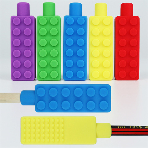 Hot Sale 1PCS Silicone Brick Pen Topper Chewable Pencil Toppers Baby Teethers Kids Sensory Toy Food Grade Silicone Beads Gifts ► Photo 1/6