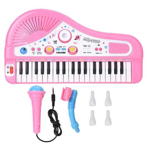 Cute Pink 37-key keyboard with Microphone Musical Digital Electronic chargeable Baby piano Music Learning Educational Kids Toys ► Photo 1/6