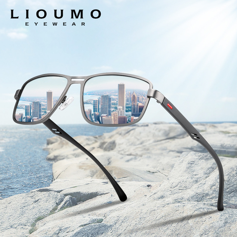 LIOUMO 2022 Fashion Sunglasses Men Polarized Square Metal Frame Male Sun Glasses Driving Fishing Night Vision zonnebril heren ► Photo 1/6
