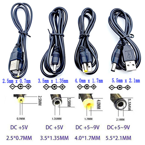 2PCS/lot USB 2.0 to DC Power Connector Adapter Cable 2.5*0.7 3.5*1.35 4.0*1.7 5.5*2.1mm USB Charging Cable Line Connector ► Photo 1/6