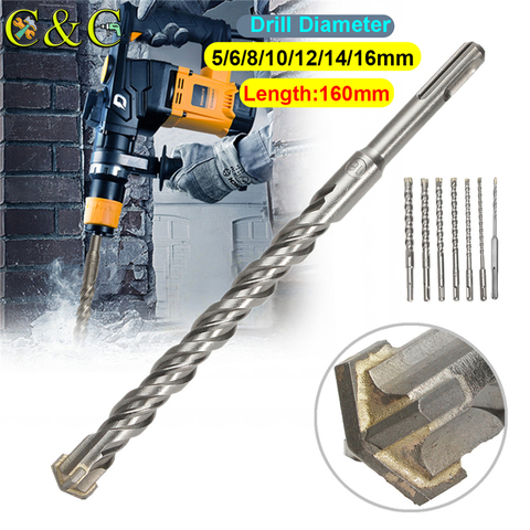 160mm Hammer Drill Bits 5/6/8/10/12/14/16mm Cross Type Tungsten Steel Alloy Double SDS Plus for Masonry Concrete Rock Stone ► Photo 1/6