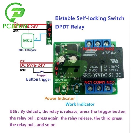 Flip-Flop Latch DPDT Relay Module Bistable Self-locking Switch Low pulse trigger Board for Motor LED PLC DC 5V 9V 12V 24V 3-5A ► Photo 1/6