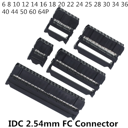 IDC Socket 2.54 mm Pitch 6 8 10 12 14 16 18 20 24 26 30 34 40 44 50 60 64 Pin Female 1.27 mm Ribbon Cable Connector ► Photo 1/3