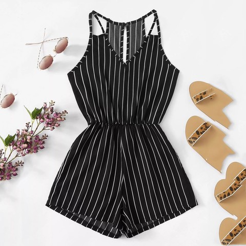 #Z30 bodysuit Women Summer Sleeveless Strappy Short Playsuits Striped Cami Belt Romper Jumpsuit Loose Fashion 2022 ► Photo 1/6