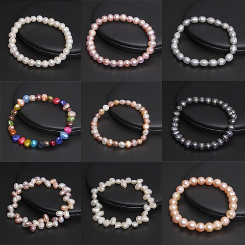 Real Natural Pearl Bangles Baroque Freshwater Pearls Bracelet Elastic Beaded Chain for Women Men Fine Jewelry Wedding Gifts ► Photo 1/6