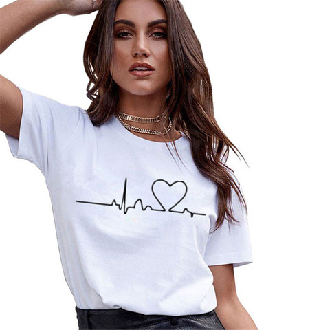 NEW2022 Women's t-shirt Casual Harajuku Heartbeat ladies kawaii t shirt summer femme women t shirt Plus Size S-2XL Tops ► Photo 1/6